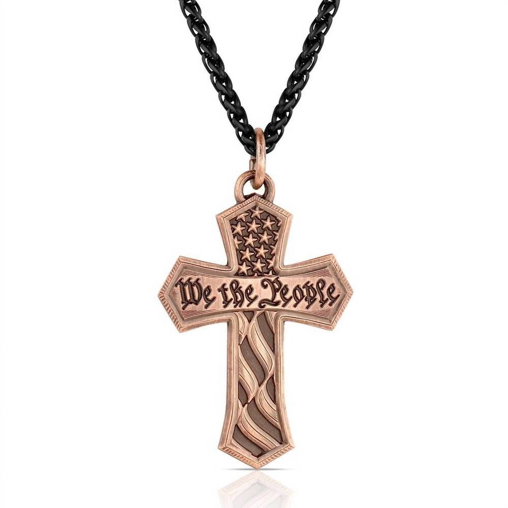 NEW MONTANA SILVERSMITHS men's untamed valor american made necklace in black /co